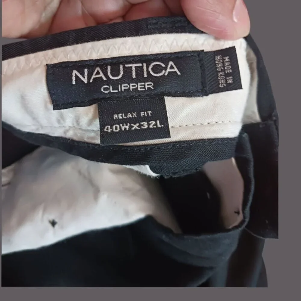 Nautica Clipper Mens Relax Fit Linen Pants 40W X 32L Black